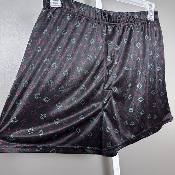 Vintage Accents by Isaco Boxer Shorts Silky Satin Size XL Black Hearts Boxers - Picture 2 of 6